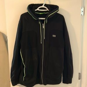 Black with green men’s Hugo Boss zip up sweater
